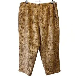 Allison Taylor Silk Pants Cropped Ankle Capri Tan Brown Animal Print Size  14